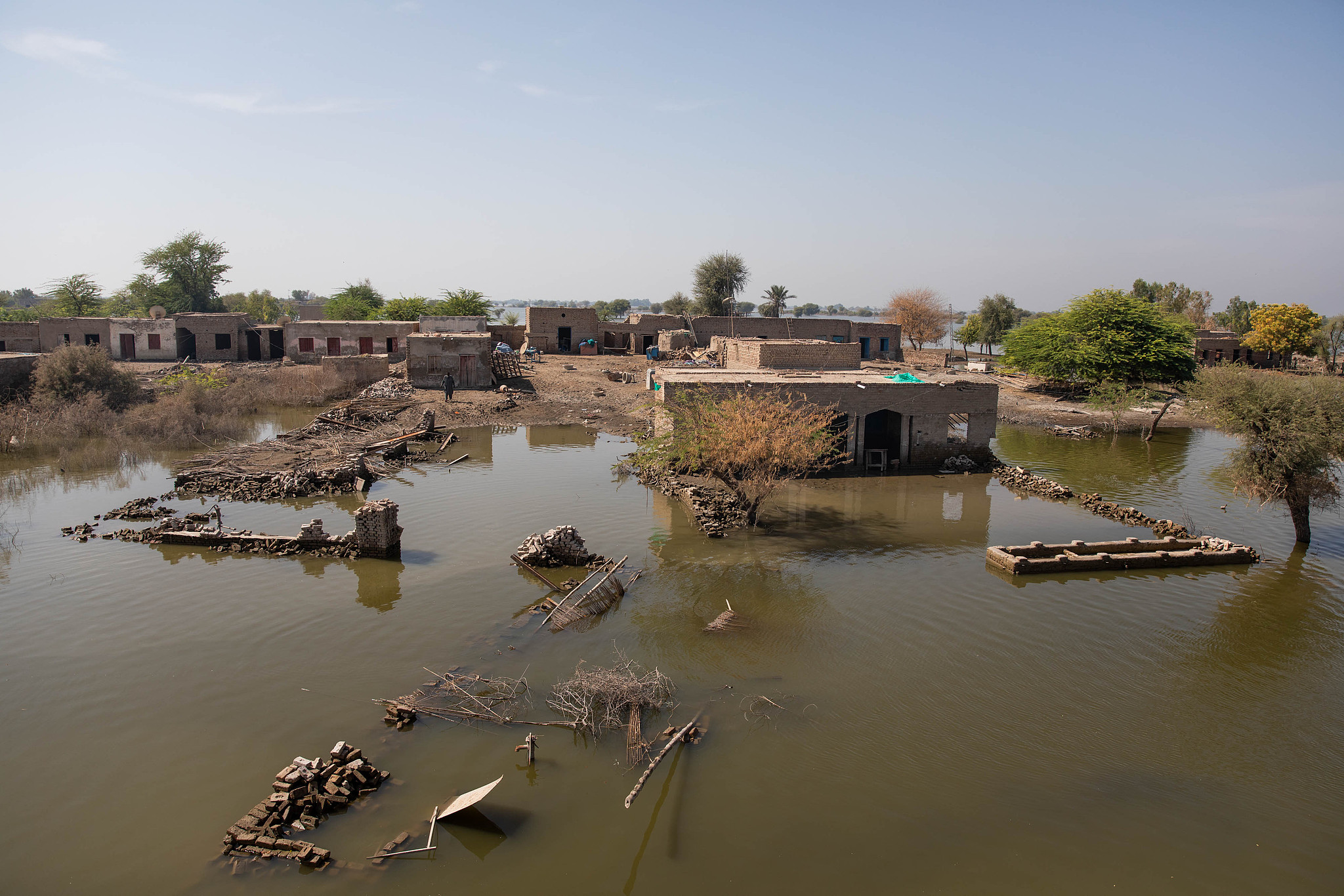 A flooded village is seen from above in Khairpur Nathan Shah, Pakistan, October 19, 2022. /VCG